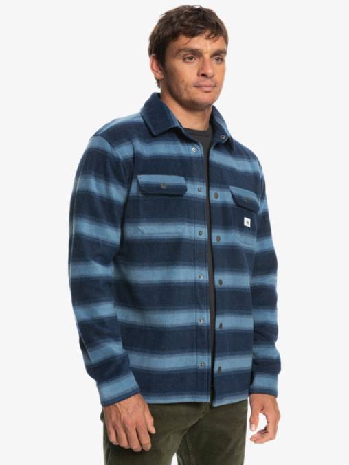 blazer azul marino con rayas de franela camisa de franela de manga larga de días de surf D6T4D1556 hombres Quiksilver