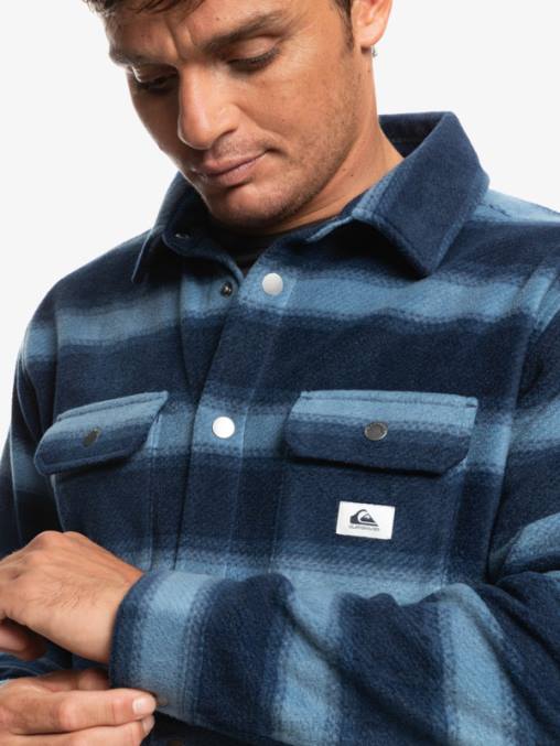 blazer azul marino con rayas de franela camisa de franela de manga larga de días de surf D6T4D1556 hombres Quiksilver