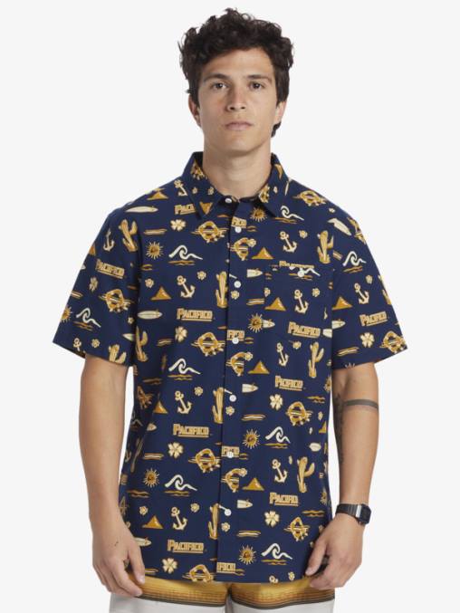 chaqueta azul marino camisa manga corta D6T4D15 hombres Quiksilver x Pacifico