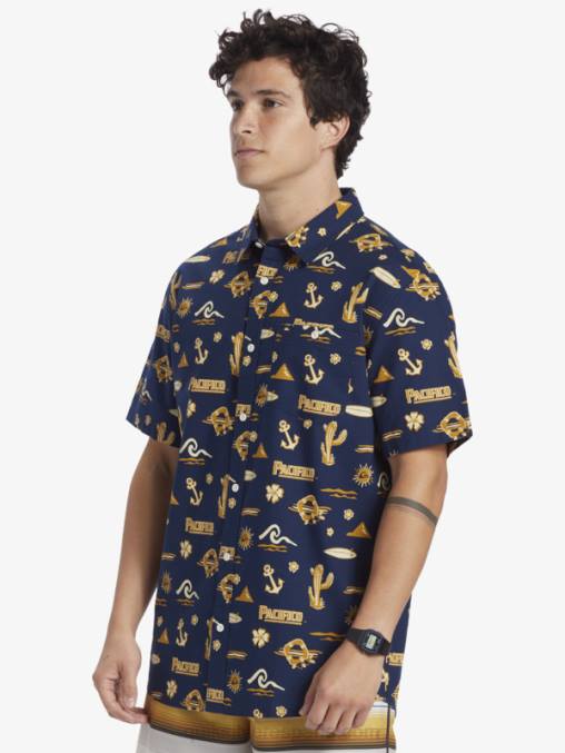 chaqueta azul marino camisa manga corta D6T4D15 hombres Quiksilver x Pacifico