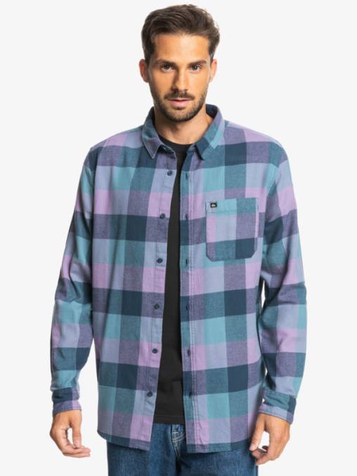 insignia azul madre mosca camisa de franela de manga larga motherfly D6T4D1572 hombres Quiksilver