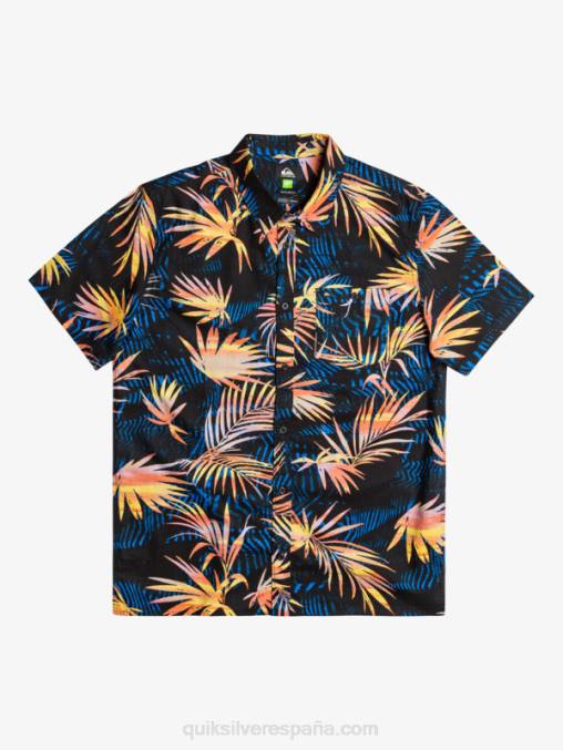 negro rasgado camisa de manga corta con rotos D6T4D1239 hombres Quiksilver