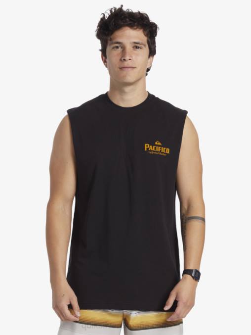 negro tanque de tiro directo D6T4D4 hombres Quiksilver x Pacifico