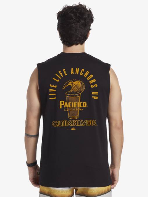 negro tanque de tiro directo D6T4D4 hombres Quiksilver x Pacifico