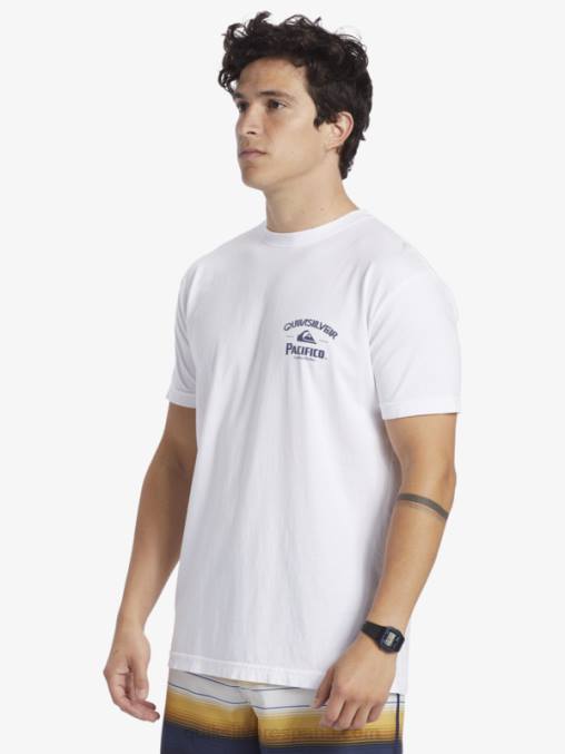 blanco camiseta de tirador directo D6T4D7 hombres Quiksilver x Pacifico