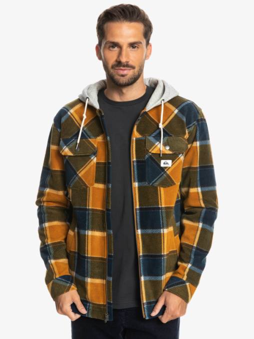 cuadros de franela marrón buck chamarra polar con cremallera y capucha super swell D6T4D1474 hombres Quiksilver