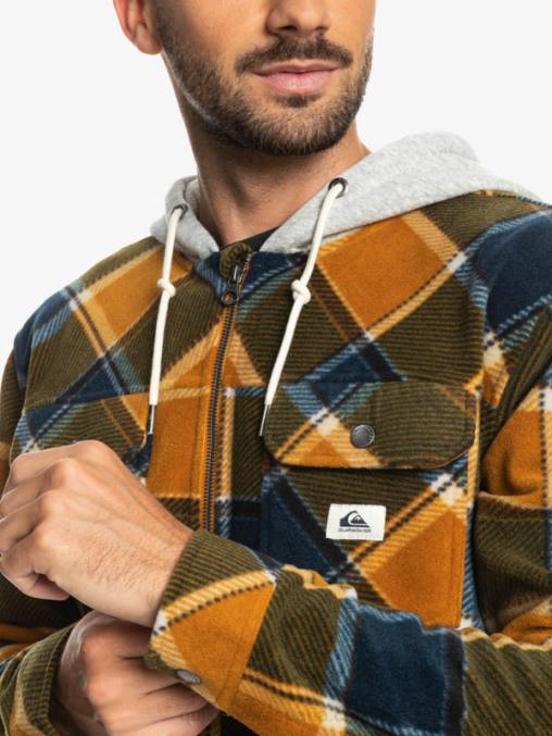 cuadros de franela marrón buck chamarra polar con cremallera y capucha super swell D6T4D1474 hombres Quiksilver