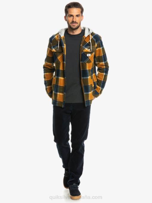 cuadros de franela marrón buck chamarra polar con cremallera y capucha super swell D6T4D1474 hombres Quiksilver