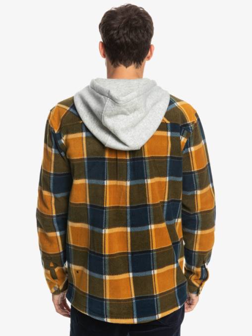 cuadros de franela marrón buck chamarra polar con cremallera y capucha super swell D6T4D1474 hombres Quiksilver