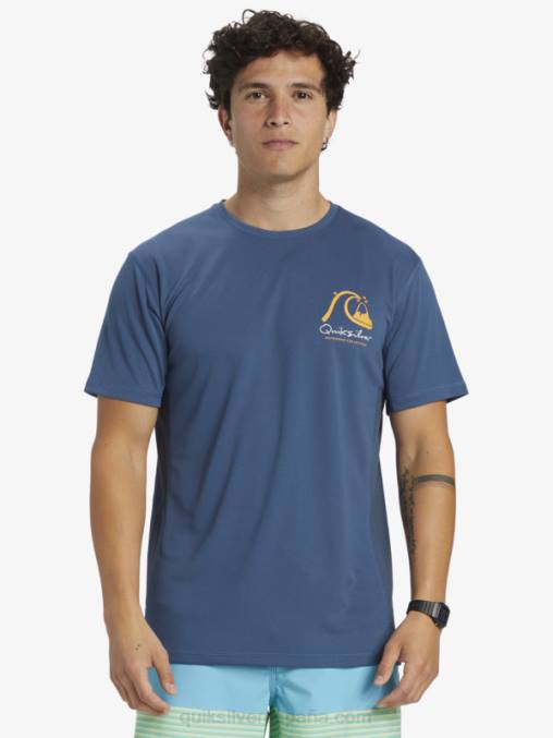 alférez azul camiseta de surf de manga corta waterman bamboo check 2 upf 50 D6T4D275 hombres Quiksilver