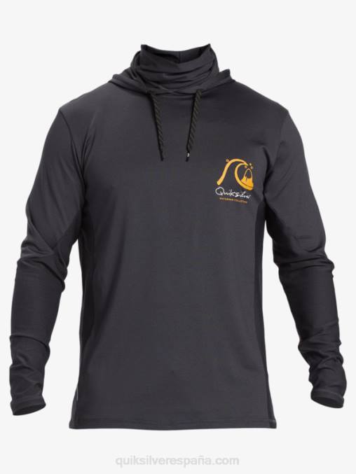 negro Camiseta de surf de manga larga con capucha UPF 50 de Waterman Angler D6T4D830 hombres Quiksilver