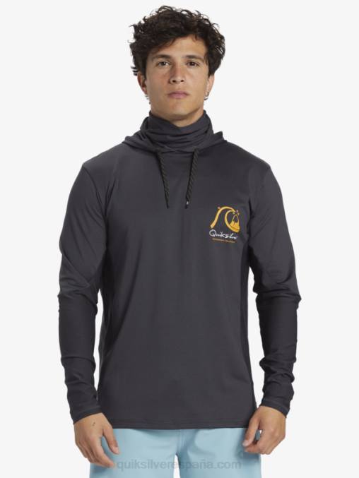 negro Camiseta de surf de manga larga con capucha UPF 50 de Waterman Angler D6T4D830 hombres Quiksilver