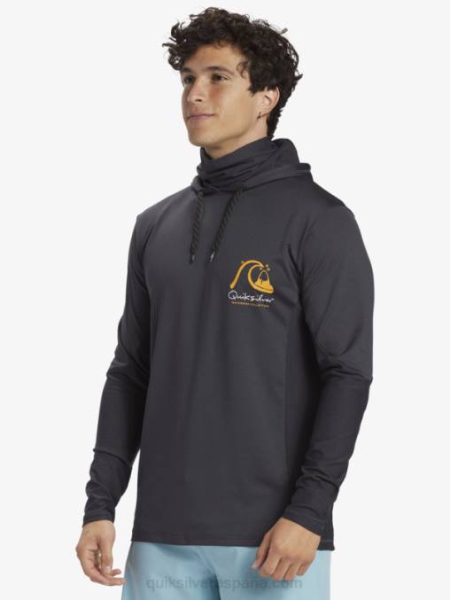 negro Camiseta de surf de manga larga con capucha UPF 50 de Waterman Angler D6T4D830 hombres Quiksilver