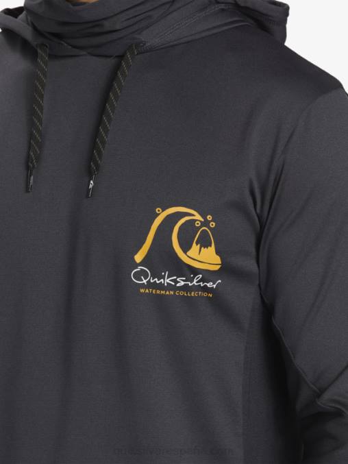 negro Camiseta de surf de manga larga con capucha UPF 50 de Waterman Angler D6T4D830 hombres Quiksilver