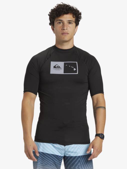 negro camiseta de surf de manga corta hawaii double down upf 50 D6T4D1170 hombres Quiksilver