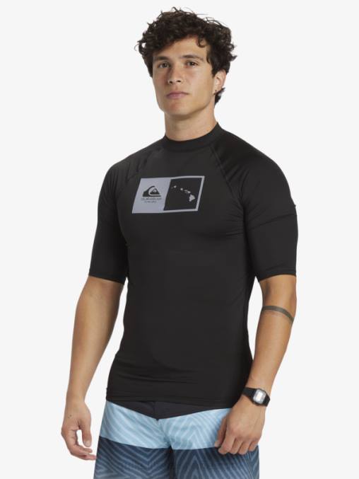 negro camiseta de surf de manga corta hawaii double down upf 50 D6T4D1170 hombres Quiksilver