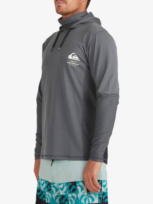 sombra oscura camiseta de surf de manga larga con capucha upf 50 de pescador de waterman D6T4D1848 hombres Quiksilver