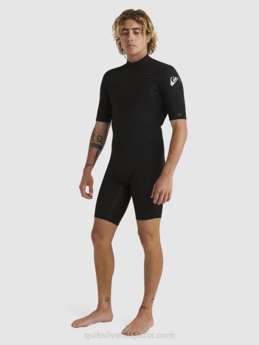 negro Traje de primavera de manga corta con cremallera trasera para sesiones diarias de 2/2 mm D6T4D1432 hombres Quiksilver