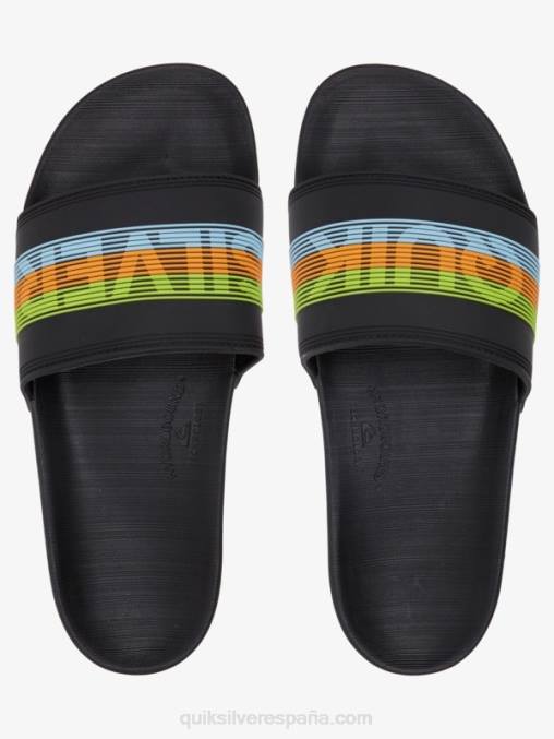 negro/naranja/azul sandalias con tira deslizante Rivi Wordmark D6T4D693 hombres Quiksilver